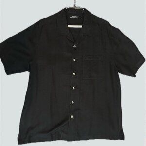 Bandini Men's 100% Silk Black Short Sleeve Button Down Shirt, Size L